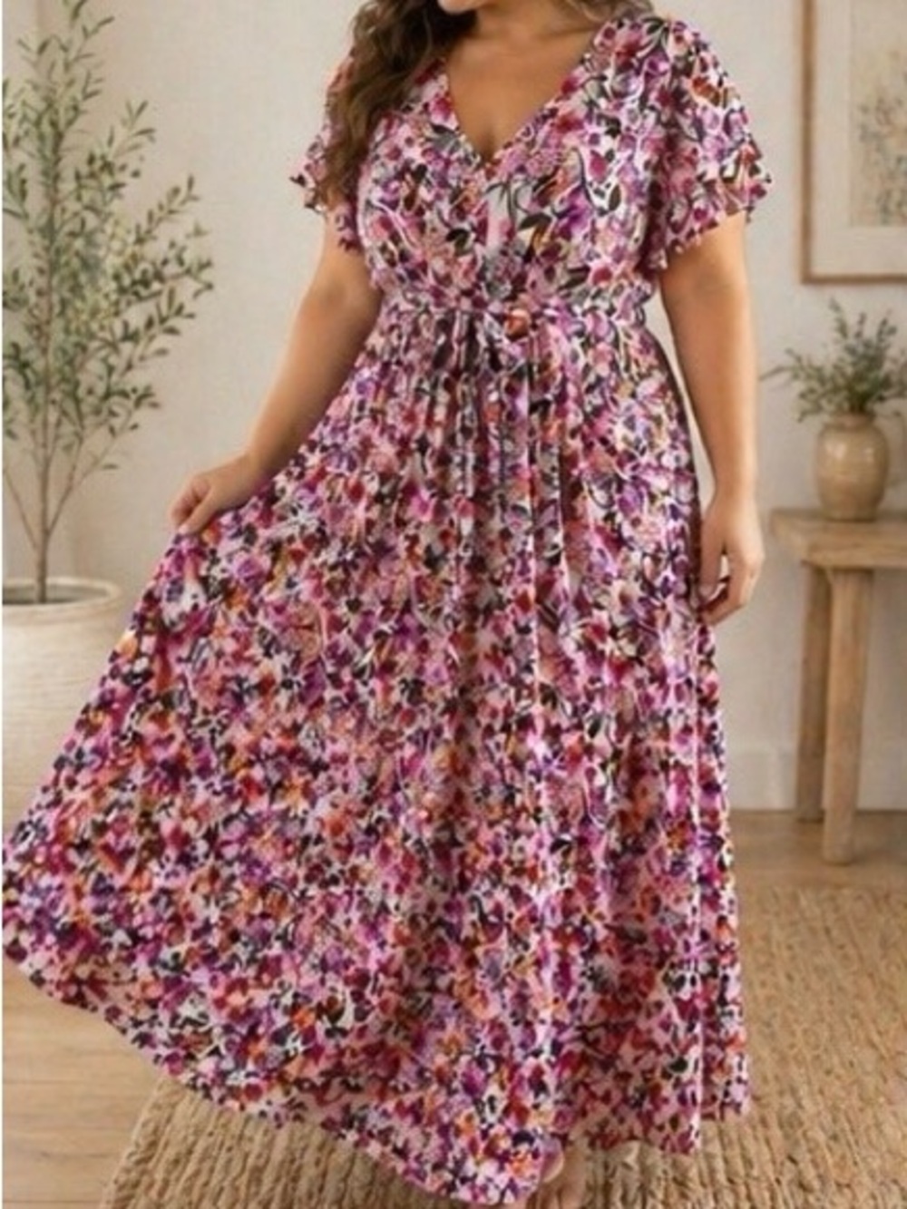 Lane Bryant Pink Floral Wrap-Style Maxi Dress - Picture 4 of 8